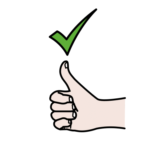 La imagen muestra una mano con el pulgar hacia arriba y sobre esta un tick verde 