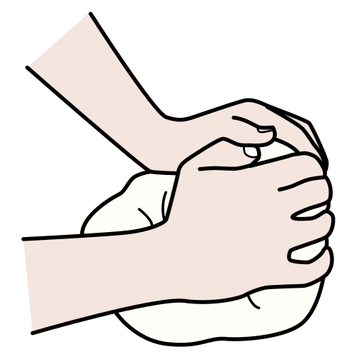 La imagen muestra dos manos dando forma a una masa de color blanco. 