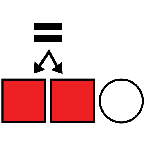 La imagen muestra un signo de igual señalando dos cuadrados rojos, al lado de estos aparece un círculo rojo. 