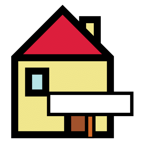 La imagen muestra una casa con un rectángulo blanco encima de la puerta.