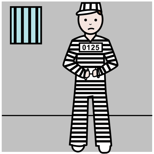 La imagen muestra a un hombre vestido de prisionero en una celda.