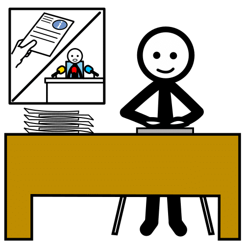 La imagen muestra a una persona sentada en un despacho.