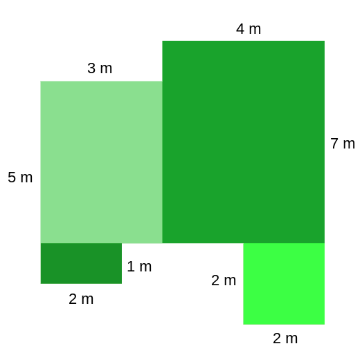 En la imagen se muestra la figura del ejercicio dividida en cuatro rectángulos para poder calcular la superficie total