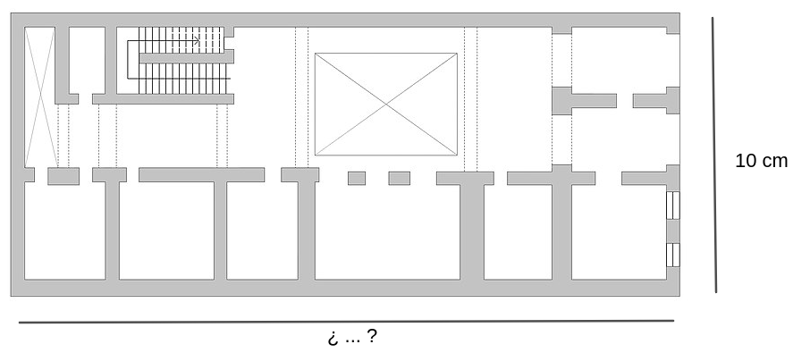 En la imagen se muestra un plano sin escala pero con la longitud de uno de los lados del edificioigual a 10 cm 