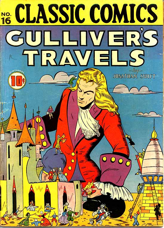 La imagen muestra al personaje del libro los viajes de Gulliver con los liliputienses
