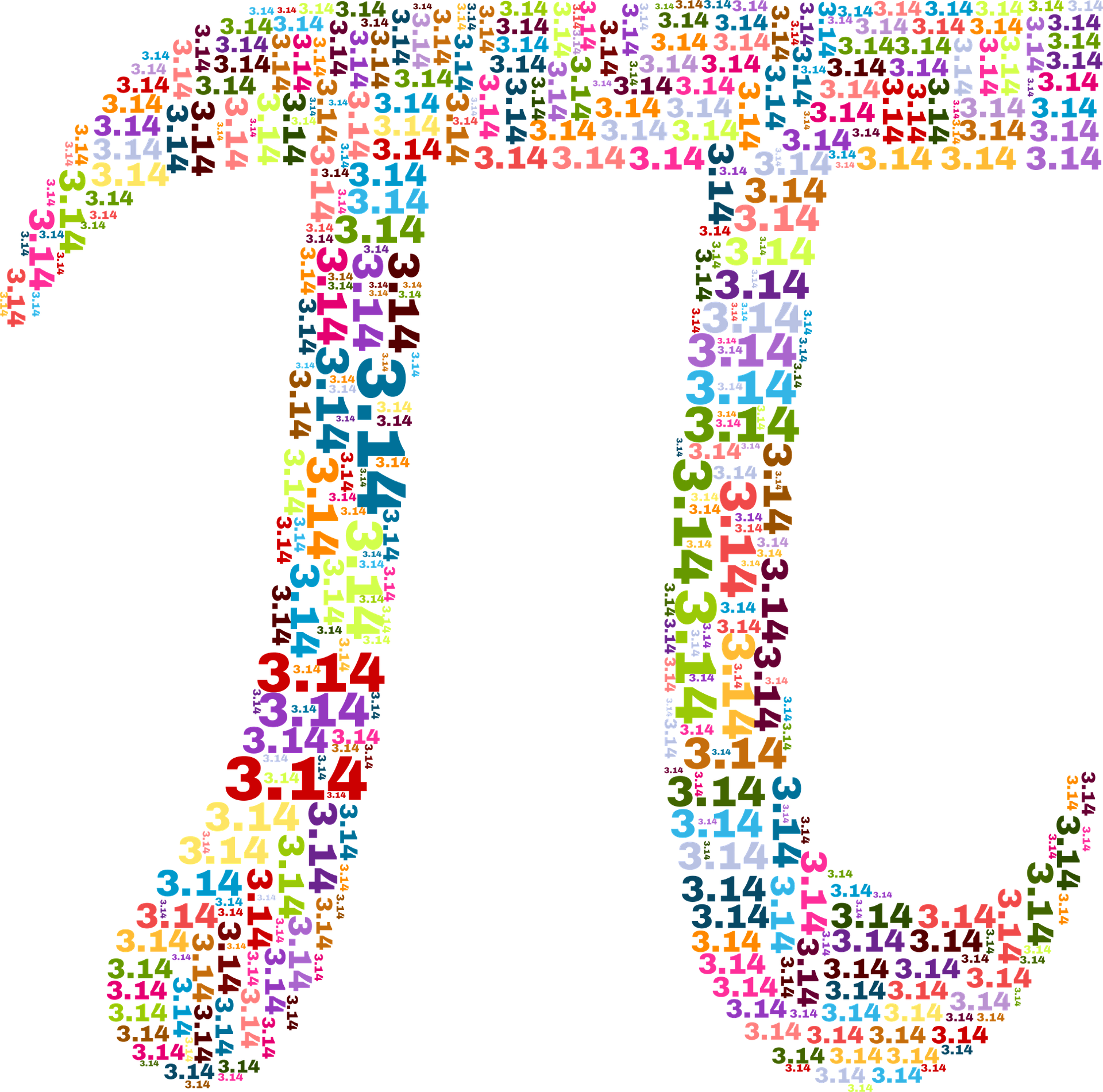 La imagen muestra la letra griega pi llena de decimales de colores