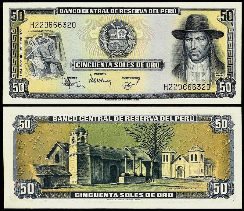 Billete de 50 soles con el rostro de Tupac Amaru II