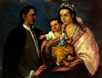 Familia mestiza. Pintura de casta de Perú