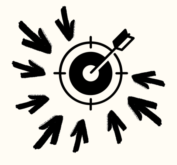 Esta imagen muestra una diana con una flecha clavada en el centro y otras flechas alrededor.