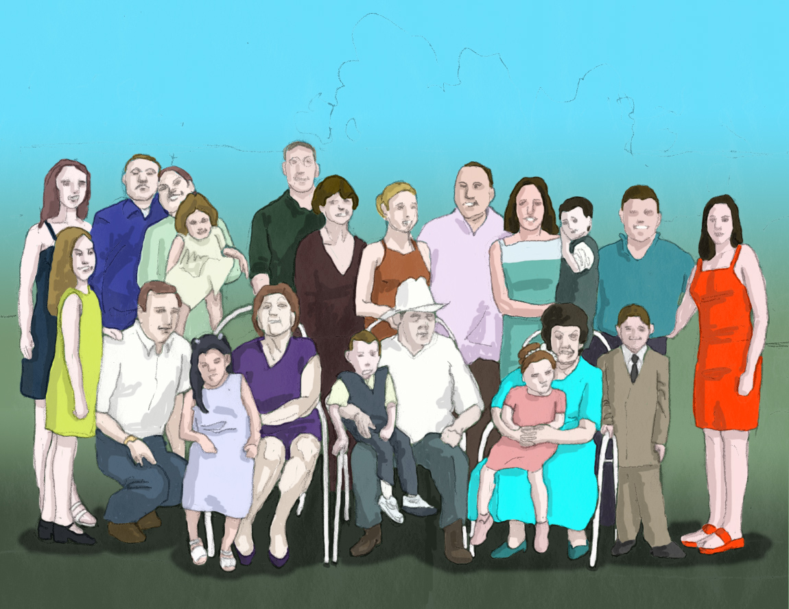 En esta imagen se muestra una familia extensa, con personas de todas las edades.
