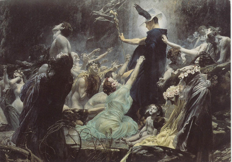 Los espíritus de los muertos rodean a Hermes en el Hades