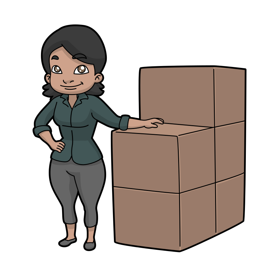 Mujer y caja de cartón 